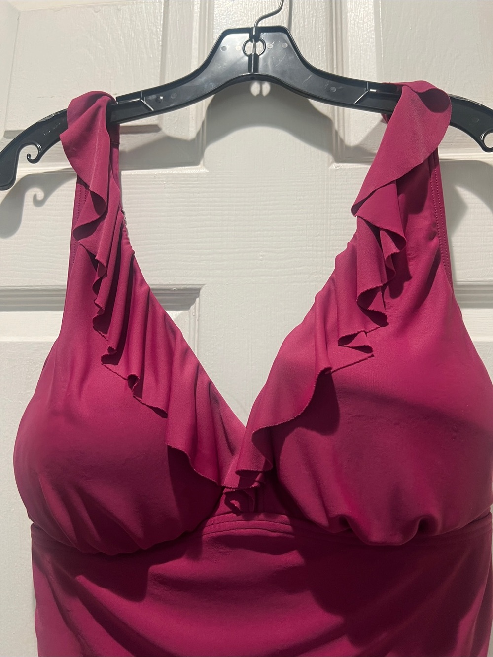 DKNY Magenta Ruffled One-Piece Swimsuit - Picture 4 of 12